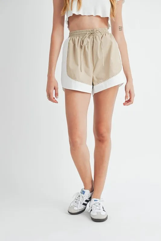 Drawstring Waist Contrast Trim Detail Shorts