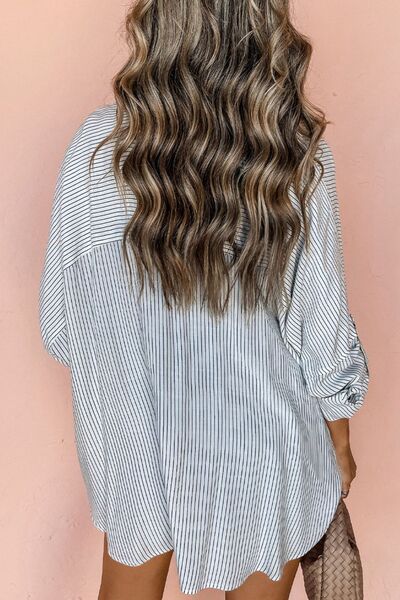 Buy Striped Collared Neck Long Sleeve Shirt by SYNZ