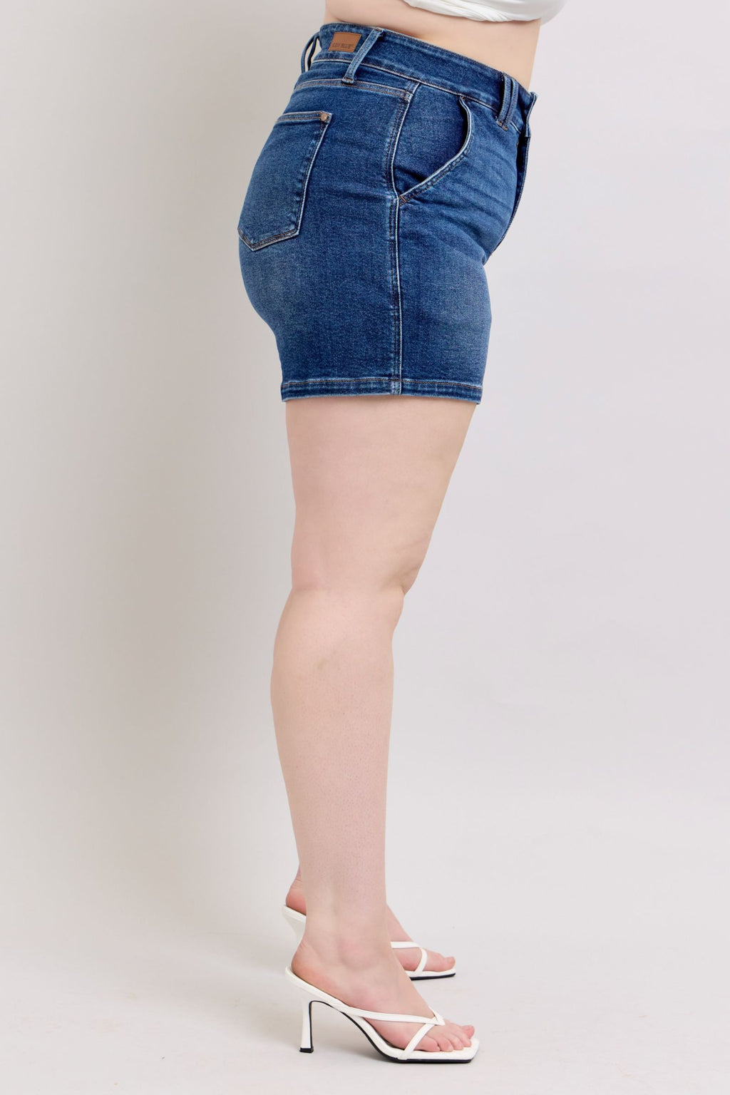Buy Full Size Double Button Waistband Denim Shorts Plus Size by Faz