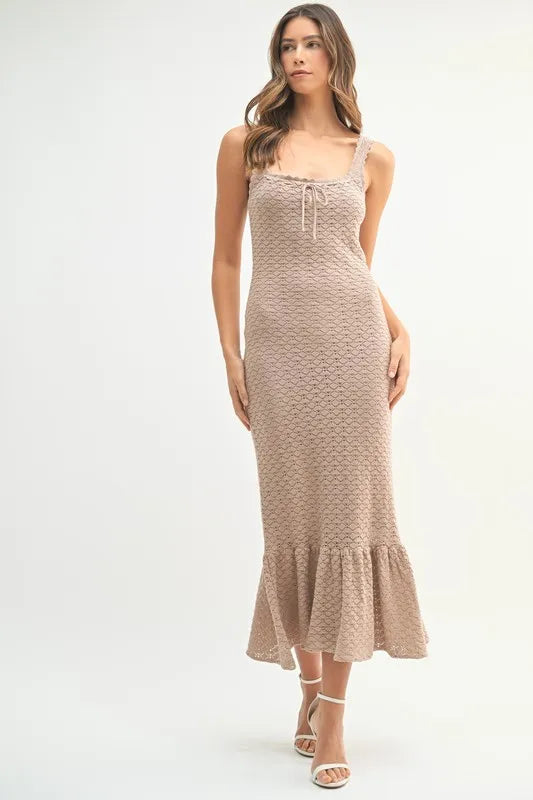 Buy Ruffled Hem Sleeveless Crochet Knit Midi Dress by Faz
