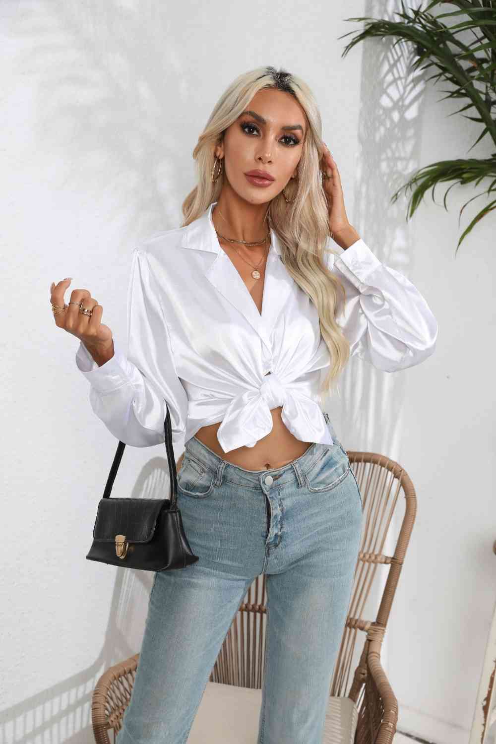 Buy Lapel Collar Button Up Long Sleeve Shirt by B&S