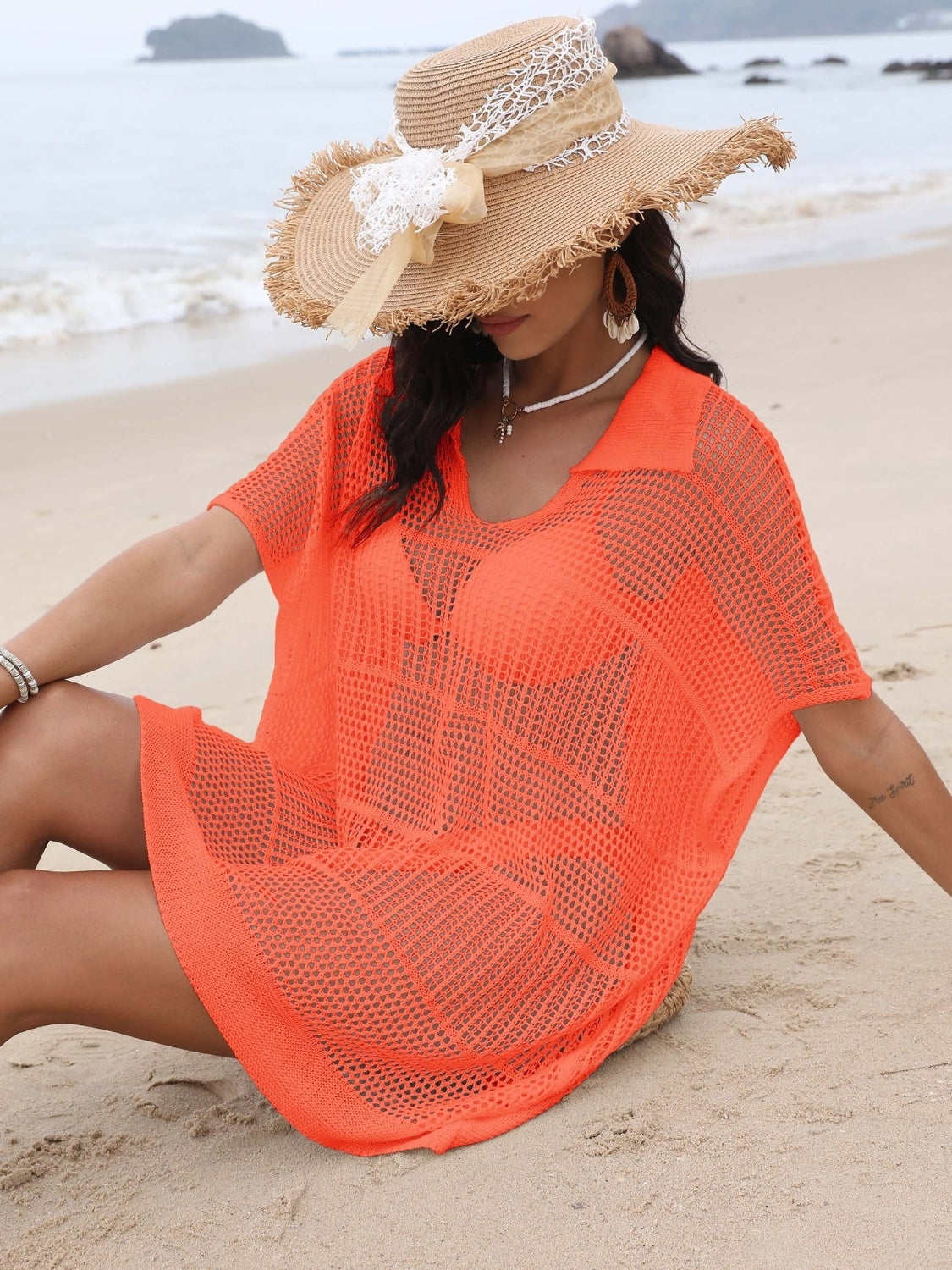 Buy Hollow Out Collared Neck Cover-Up by Faz