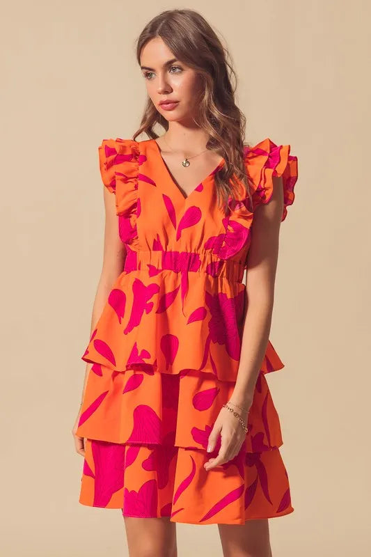 Buy Floral V Neck Layered Dress with Elasticized Waist by Faz