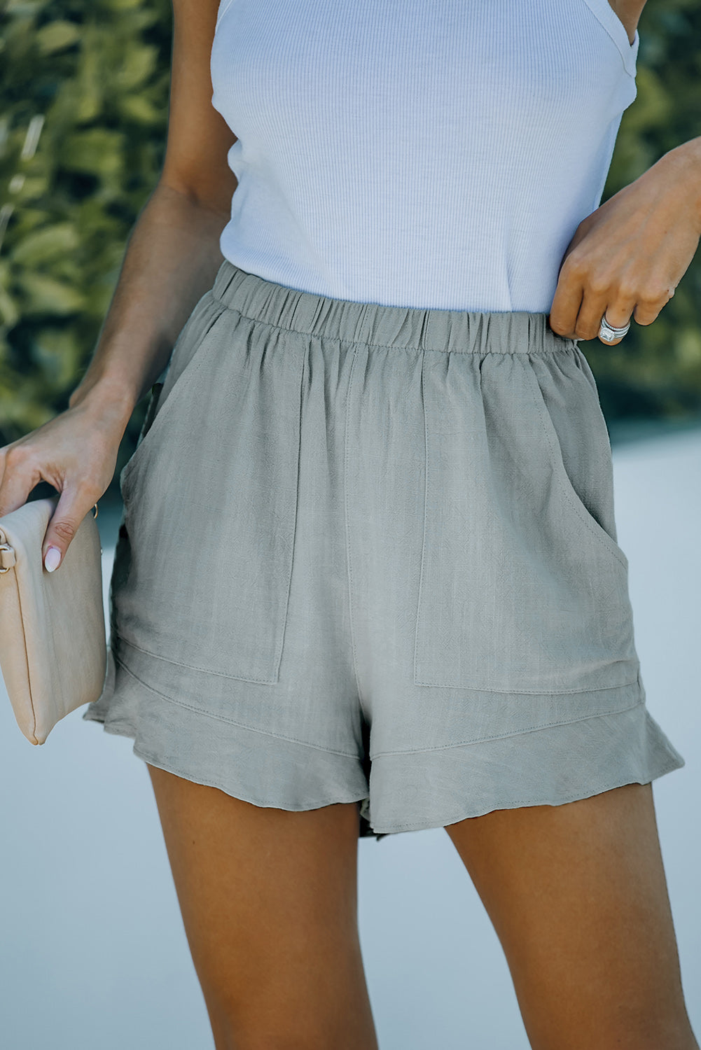 Buy Elastic Waist Shorts with Pockets by Faz