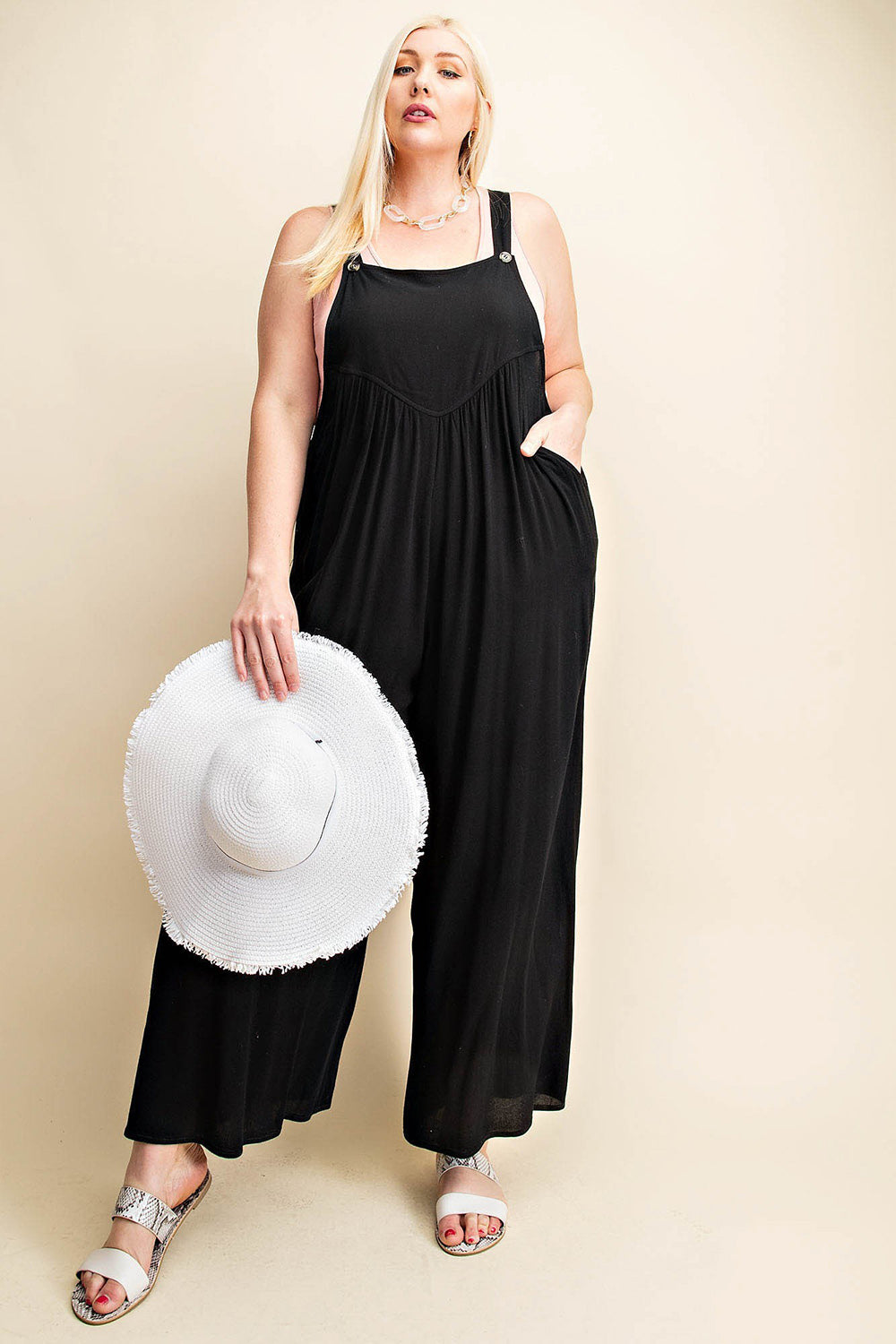 Buy Full Size Sleeveless Ruched Wide Leg Overalls by Faz