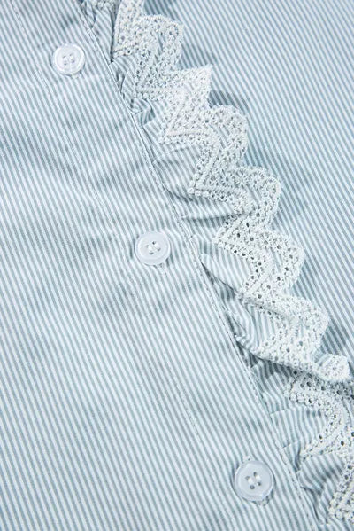 Buy Lace Detail Striped Mock Neck Long Sleeve Shirt by SYNZ