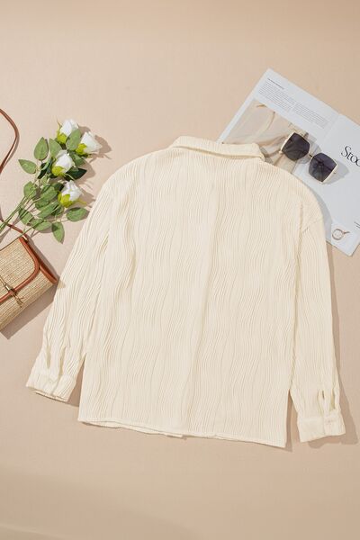 Buy Textured Collared Neck Long Sleeve Shirt by SYNZ