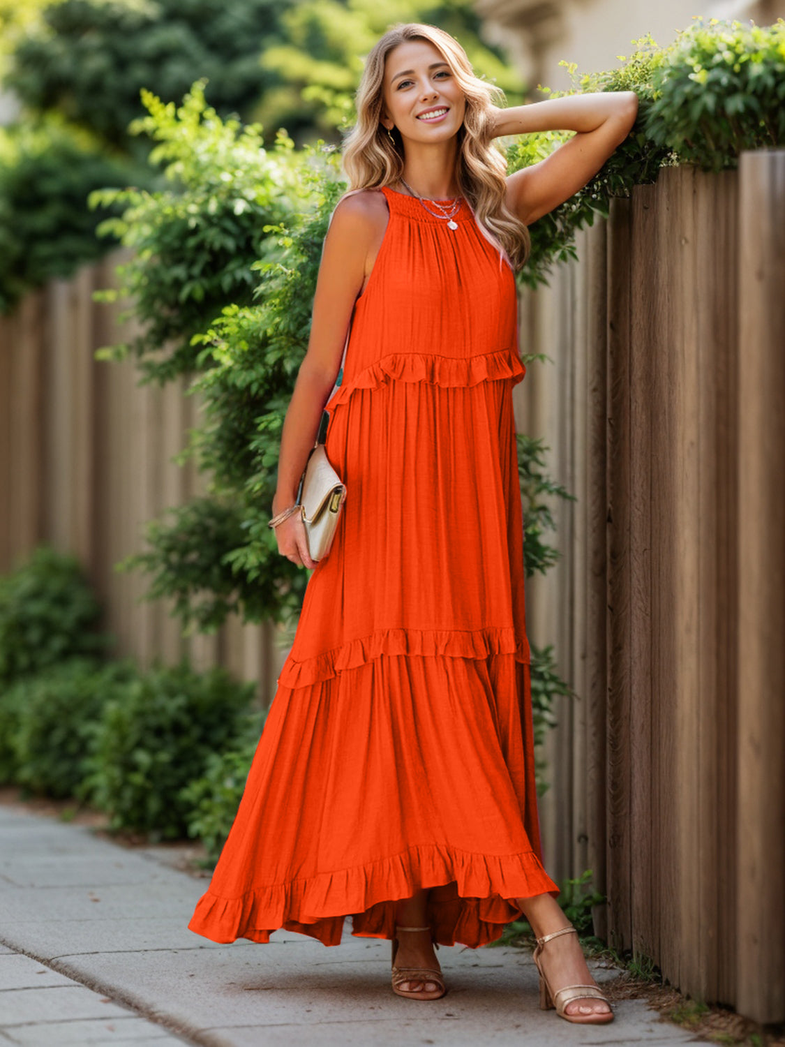 Buy Ruffled Sleeveless Tiered Maxi Dress with Pockets by Faz