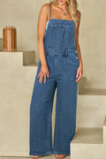 Buy Adjustable Tie Straps Wide Leg Denim Overalls by Faz