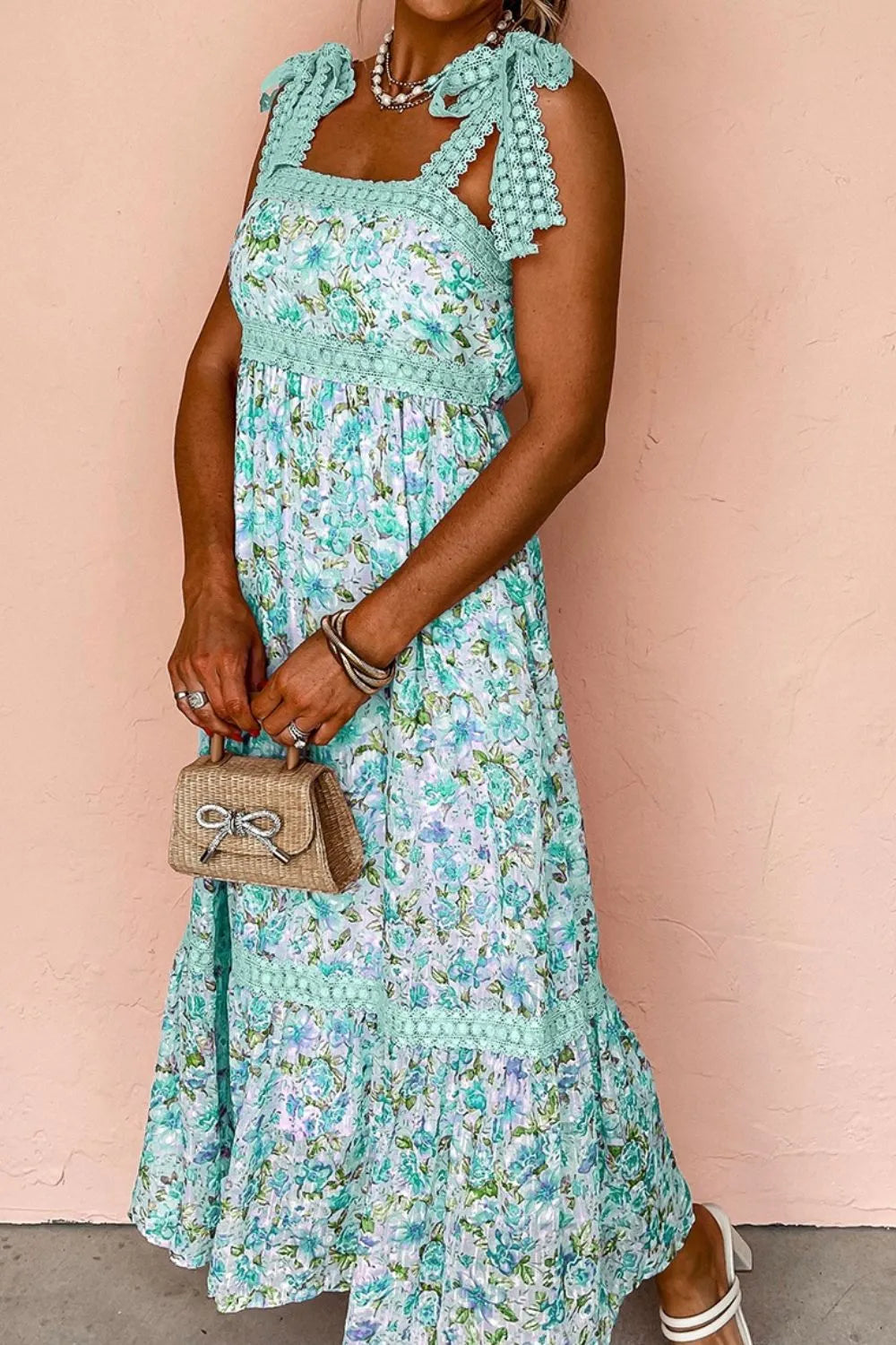 Buy Lace Detail Square Neck Floral Dress by Faz