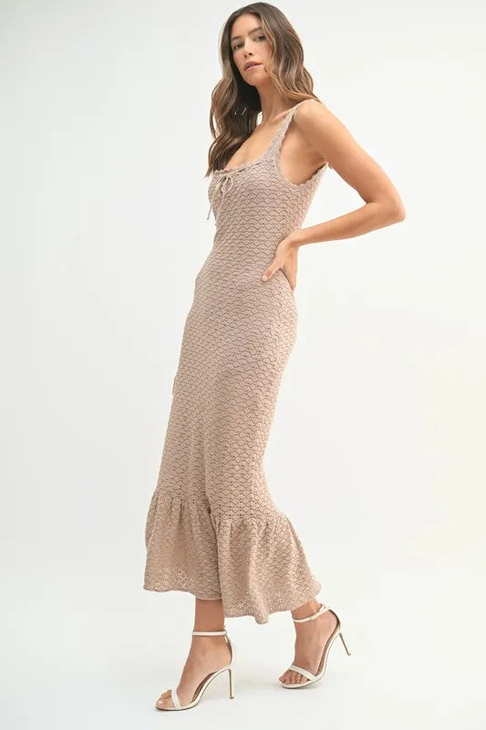 Buy Ruffled Hem Sleeveless Crochet Knit Midi Dress by Faz