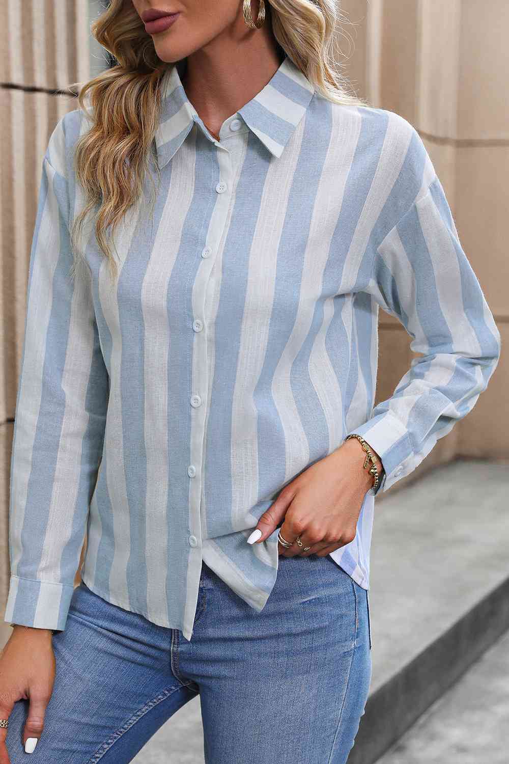 Buy Perfee Striped Long Sleeve Shirt by Hundredth