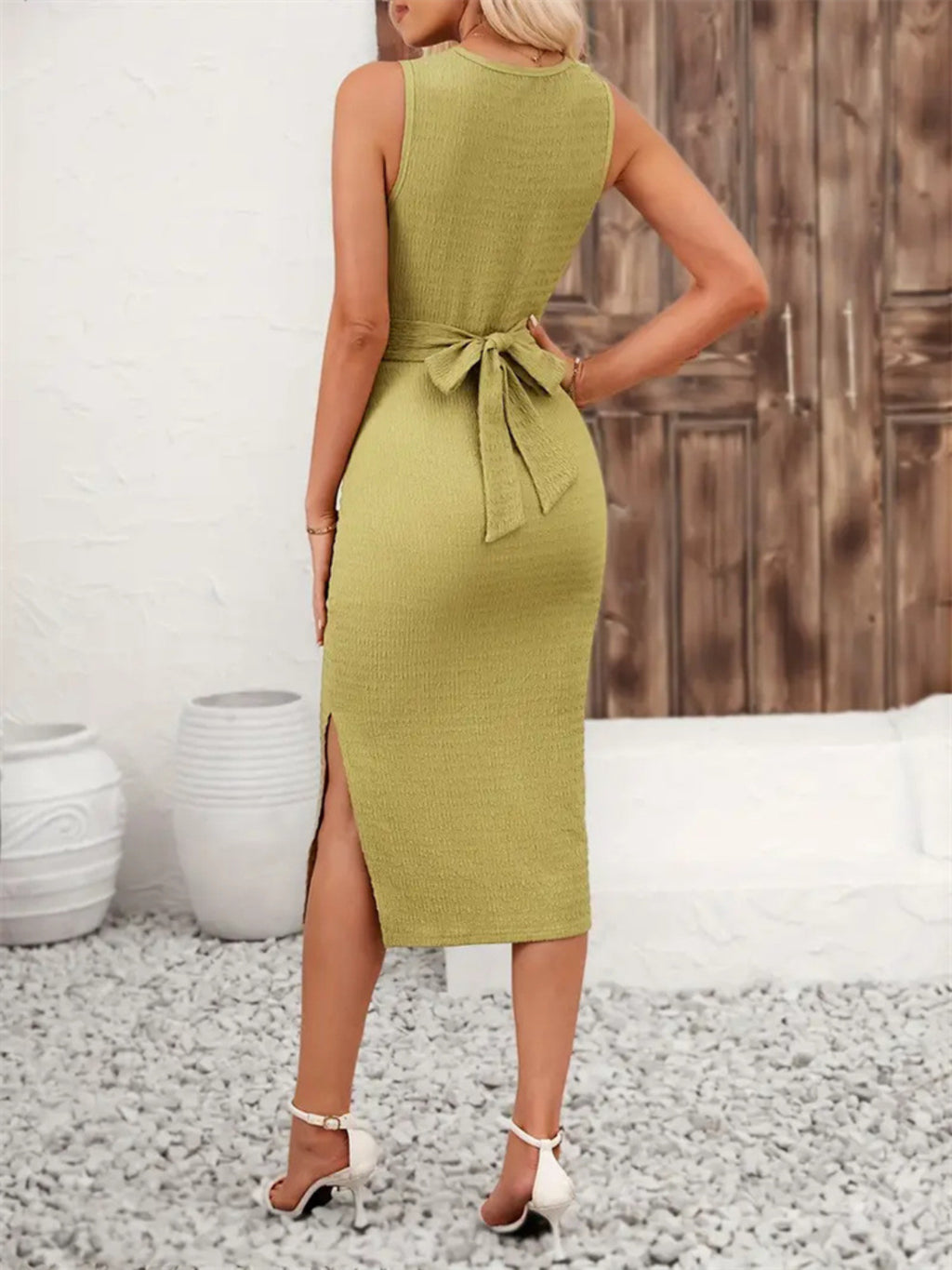 Buy Back Tie Sleeveless Slit Midi Dress by Faz