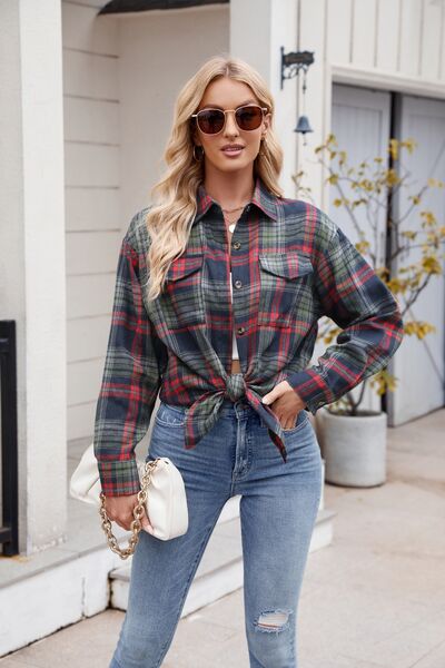 Buy Plaid Button Up Long Sleeve Shirt by Mandy