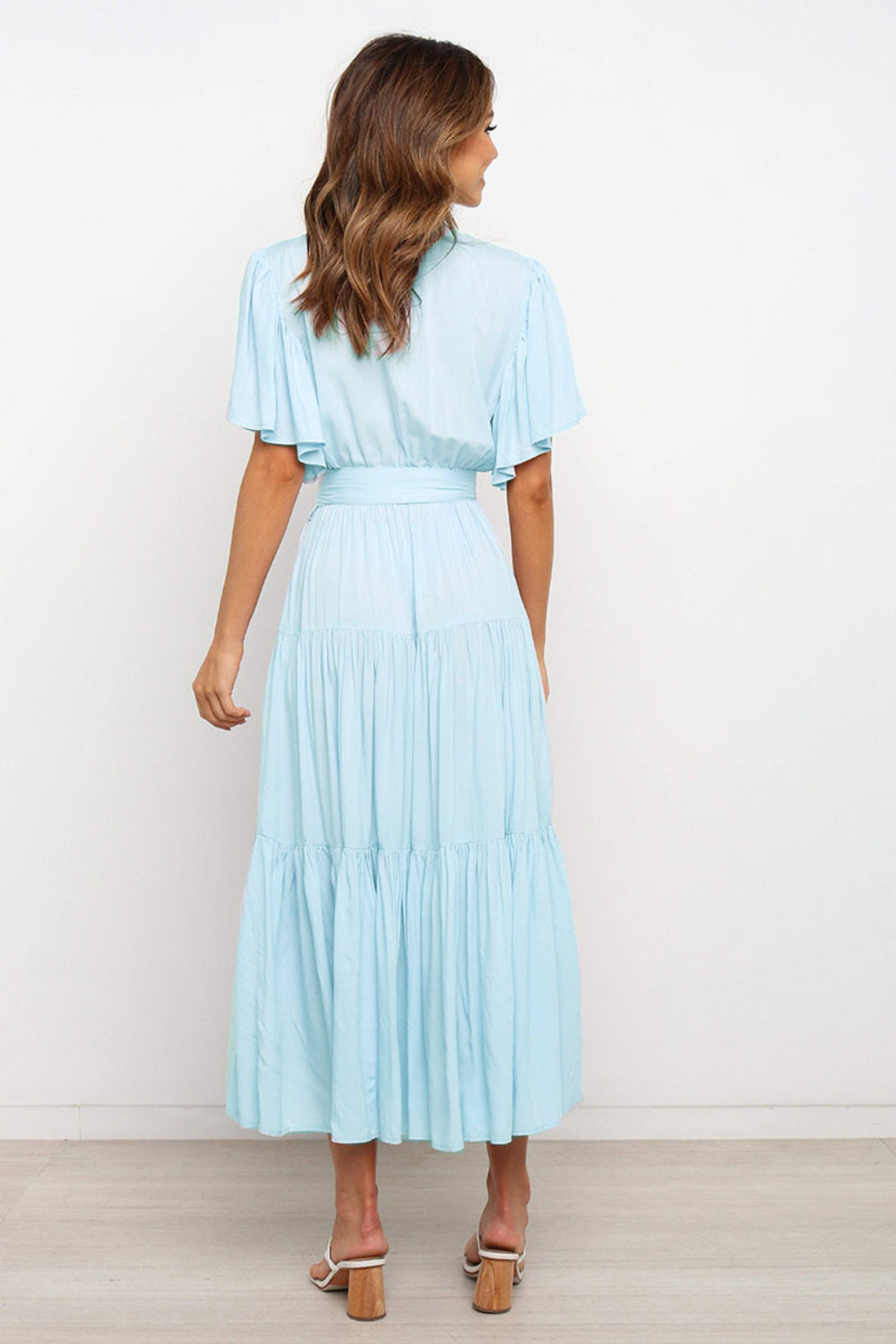 Buy Tied Back Tiered Short Sleeve Midi Dress by Faz