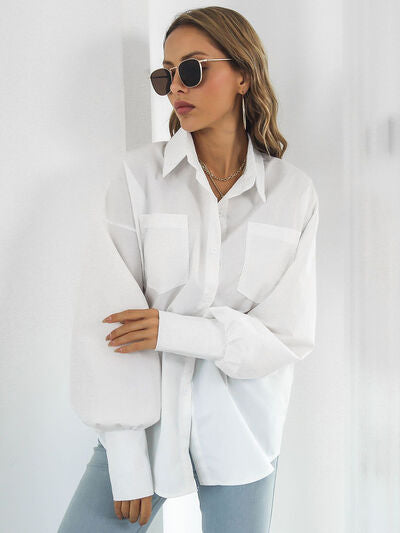 Buy Button Up Dropped Shoulder Lantern Sleeve Shirt by B&S