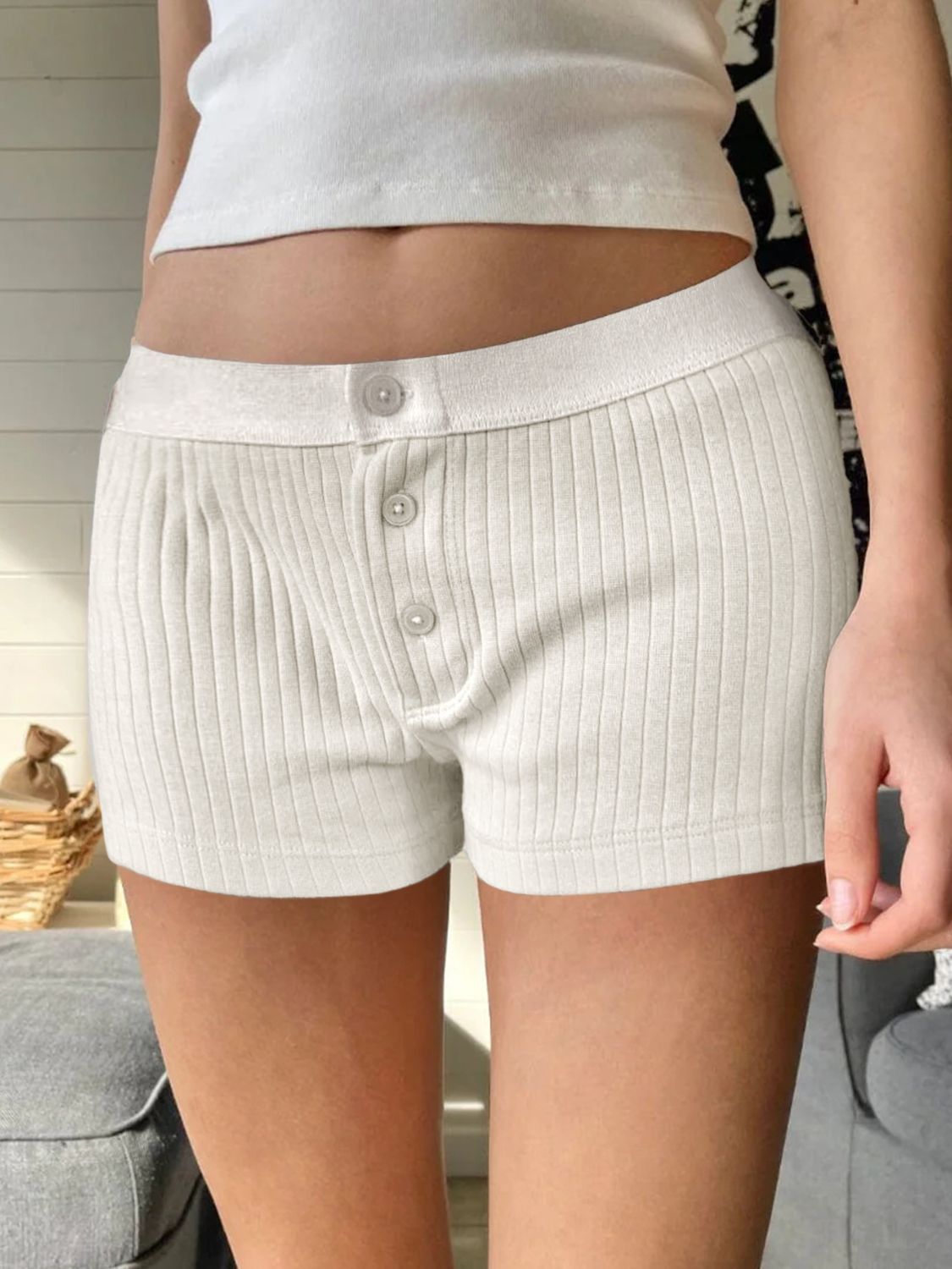 Buy Button Detail Shorts by Faz