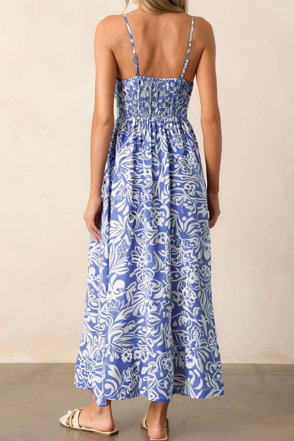 Buy Floral Print Spaghetti Strap High Waist Dress by Faz