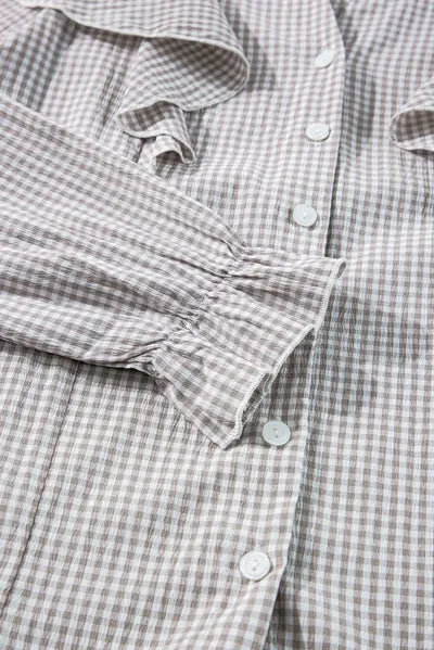 Buy Ruffled Plaid Notched Flounce Sleeve Shirt by SYNZ