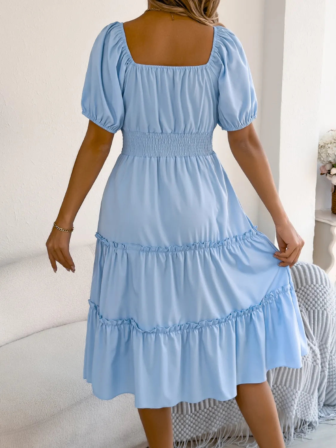 Buy Square Neck Short Puff Sleeve Dress by Faz