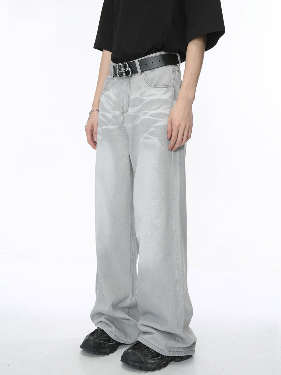 Buy Washed Cat Whisker Straight-Leg Jeans by Faz