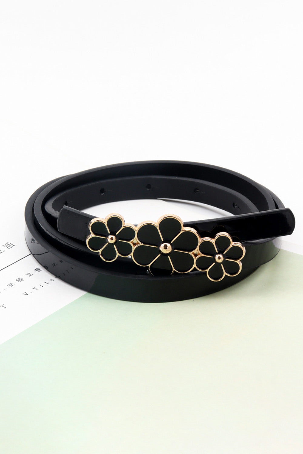 Buy Flower Decor Skinny PU Belt by Faz