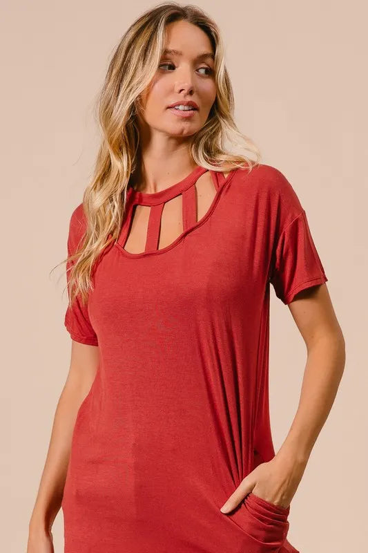 Buy Front Cutout Mini Tee Dress with Pockets by Faz