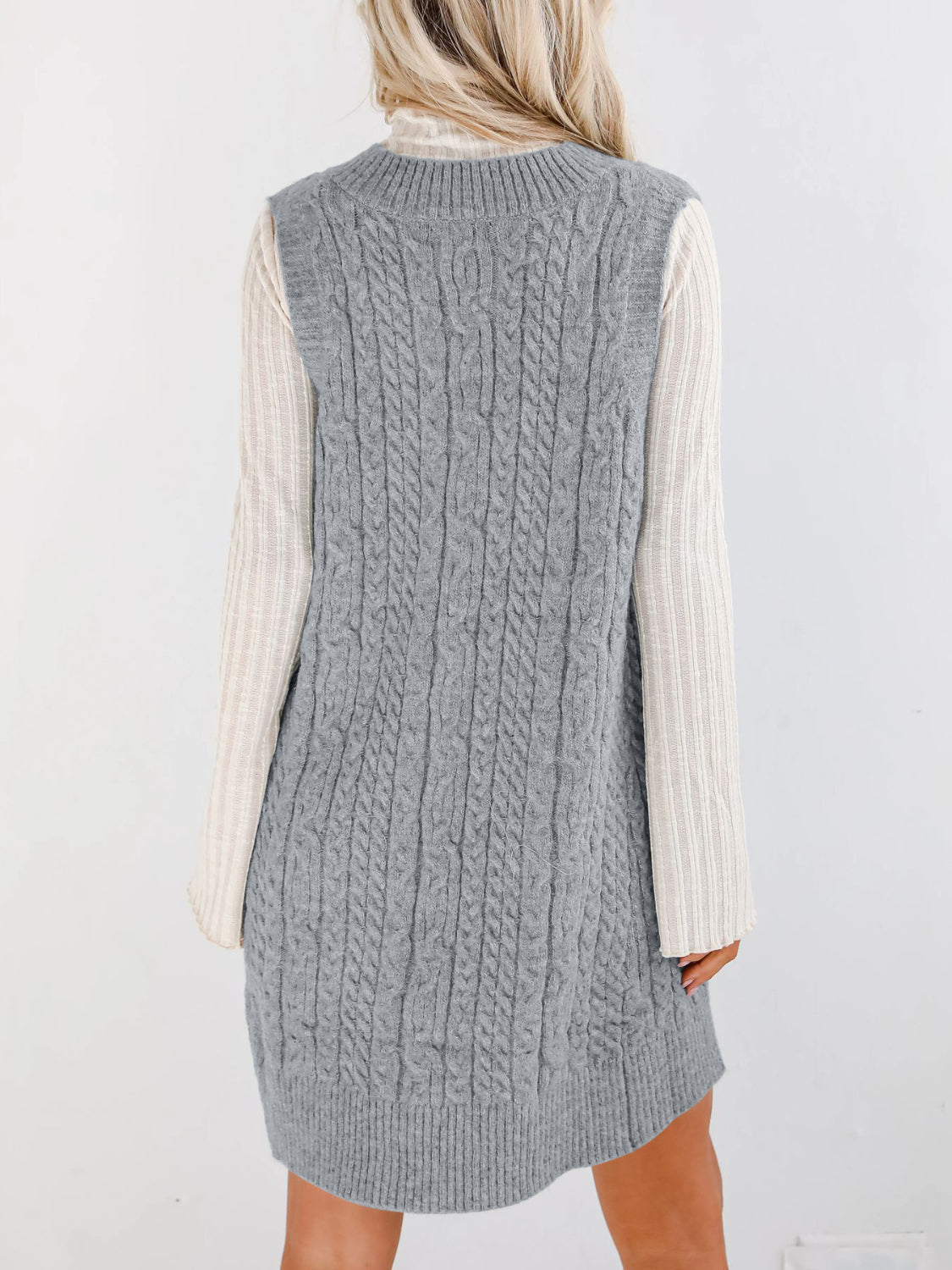 Buy Cable Knit V-Neck Mini Sweater Overall Dress by Faz