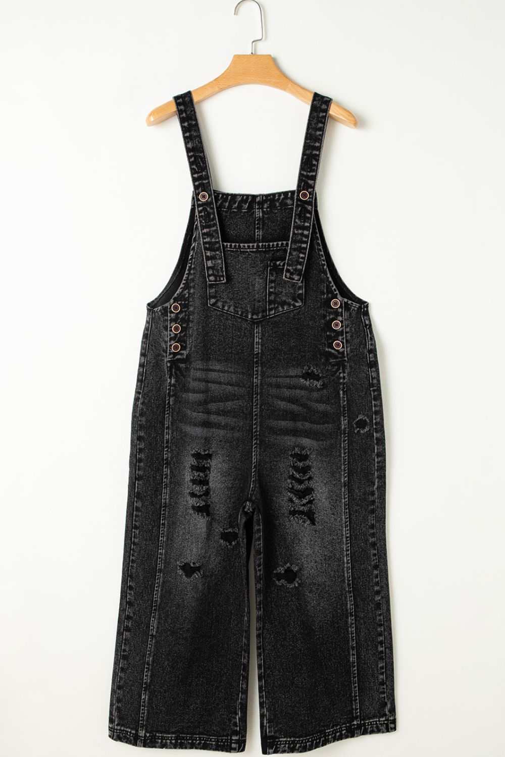 Buy Distressed Wide Strap Denim Overalls by Faz
