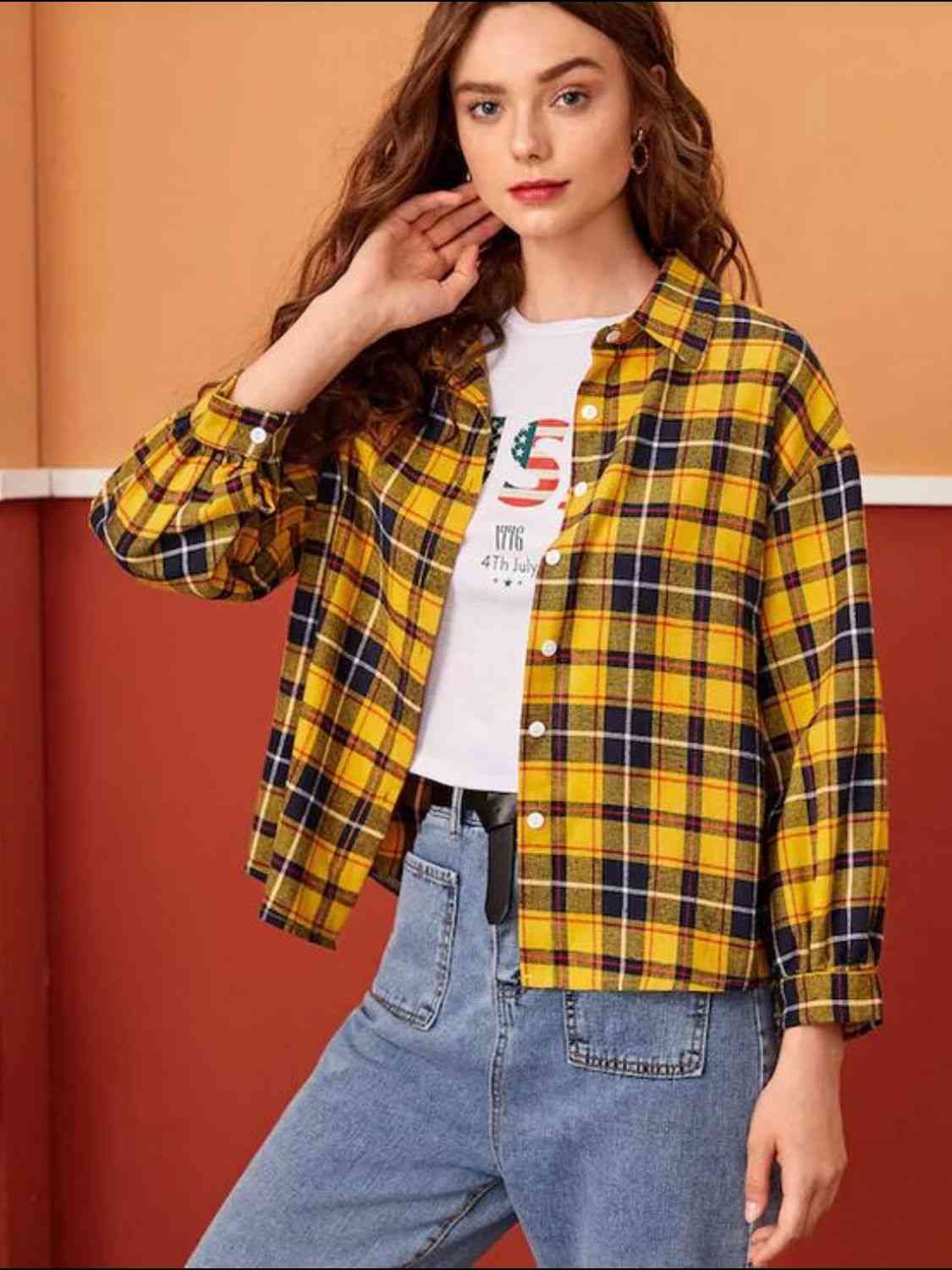 Buy Plaid Button Down Shirt by D&Y