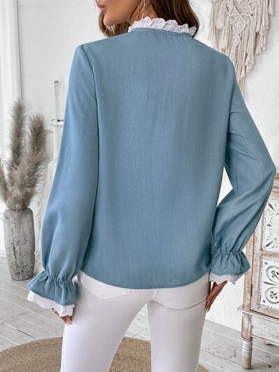 Buy Lace Detail Button Down Long Sleeve Shirt by Perfee