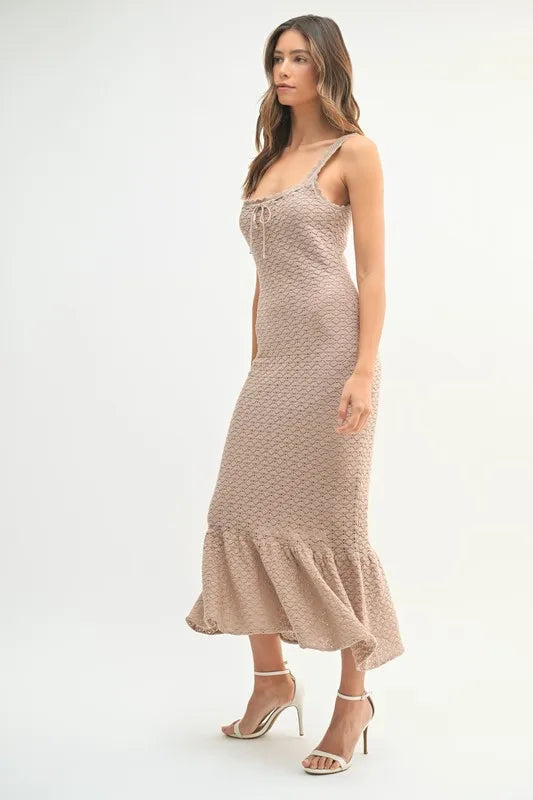 Buy Ruffled Hem Sleeveless Crochet Knit Midi Dress by Faz
