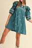 Buy Floral Ruffle Puff Sleeve Tie Neck Mini Dress by Faz