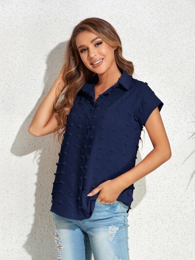 Buy Swiss Dot Button Up Cap Sleeve Shirt by J@T@M