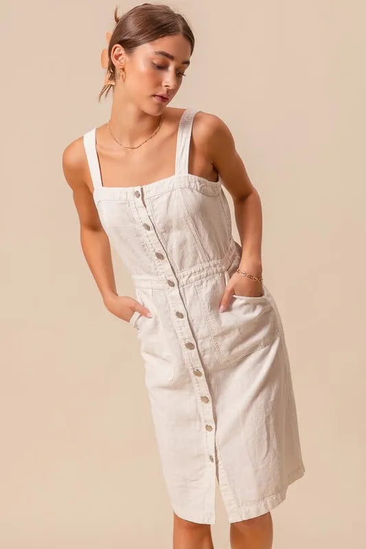 Buy Button Down Pocket Front Pinafore Dress by Faz