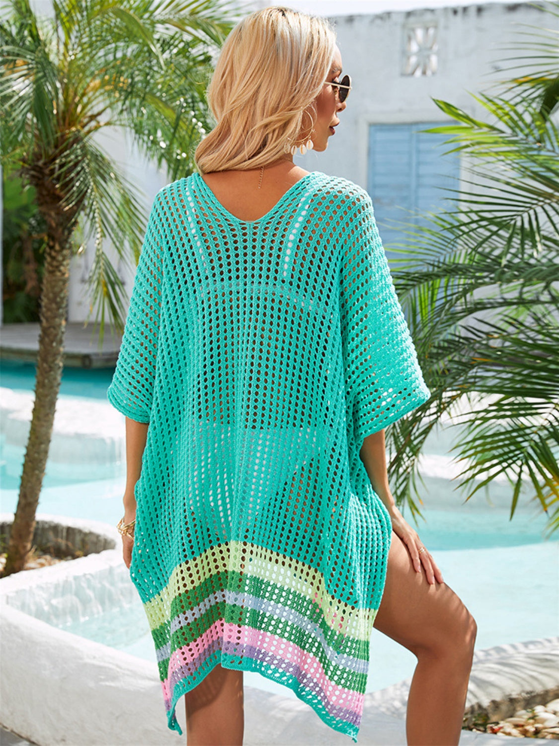 Buy Slit Openwork V-Neck Half Sleeve Cover-Up by Faz