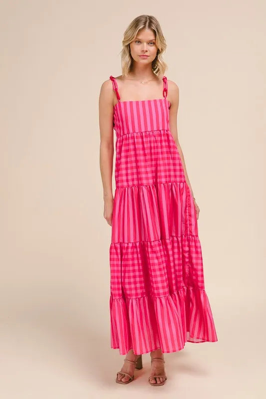 Buy Stripe Tiered Maxi Dress with Colorful Chain Strap by Faz