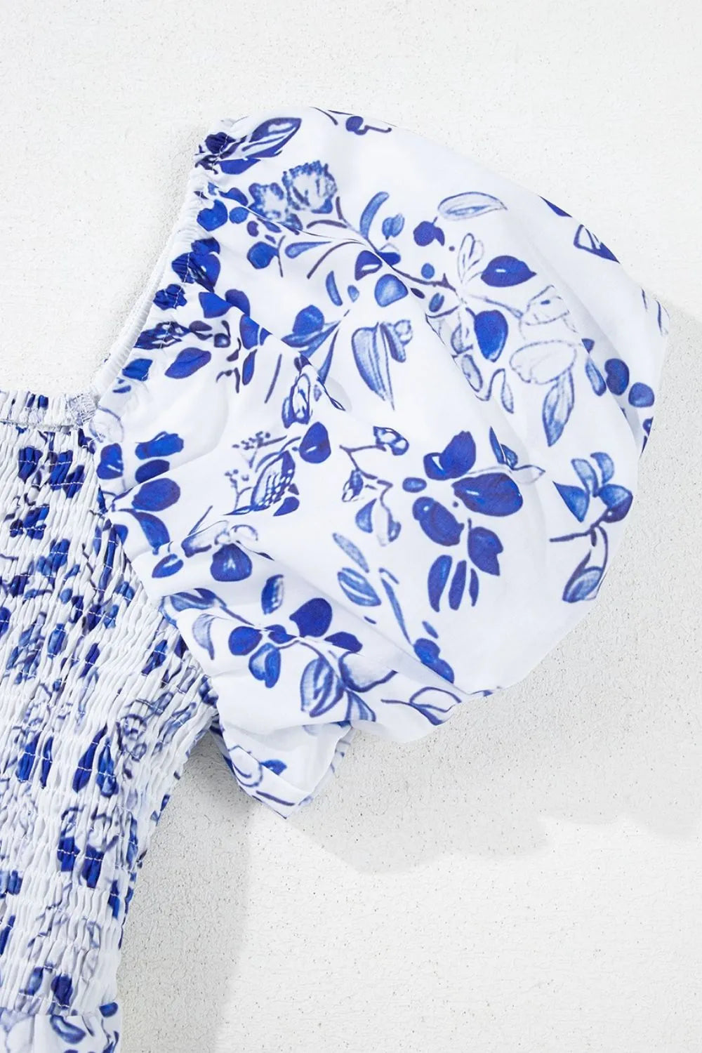 Buy Smocked Printed Square Neck Puff Sleeve Dress by Faz