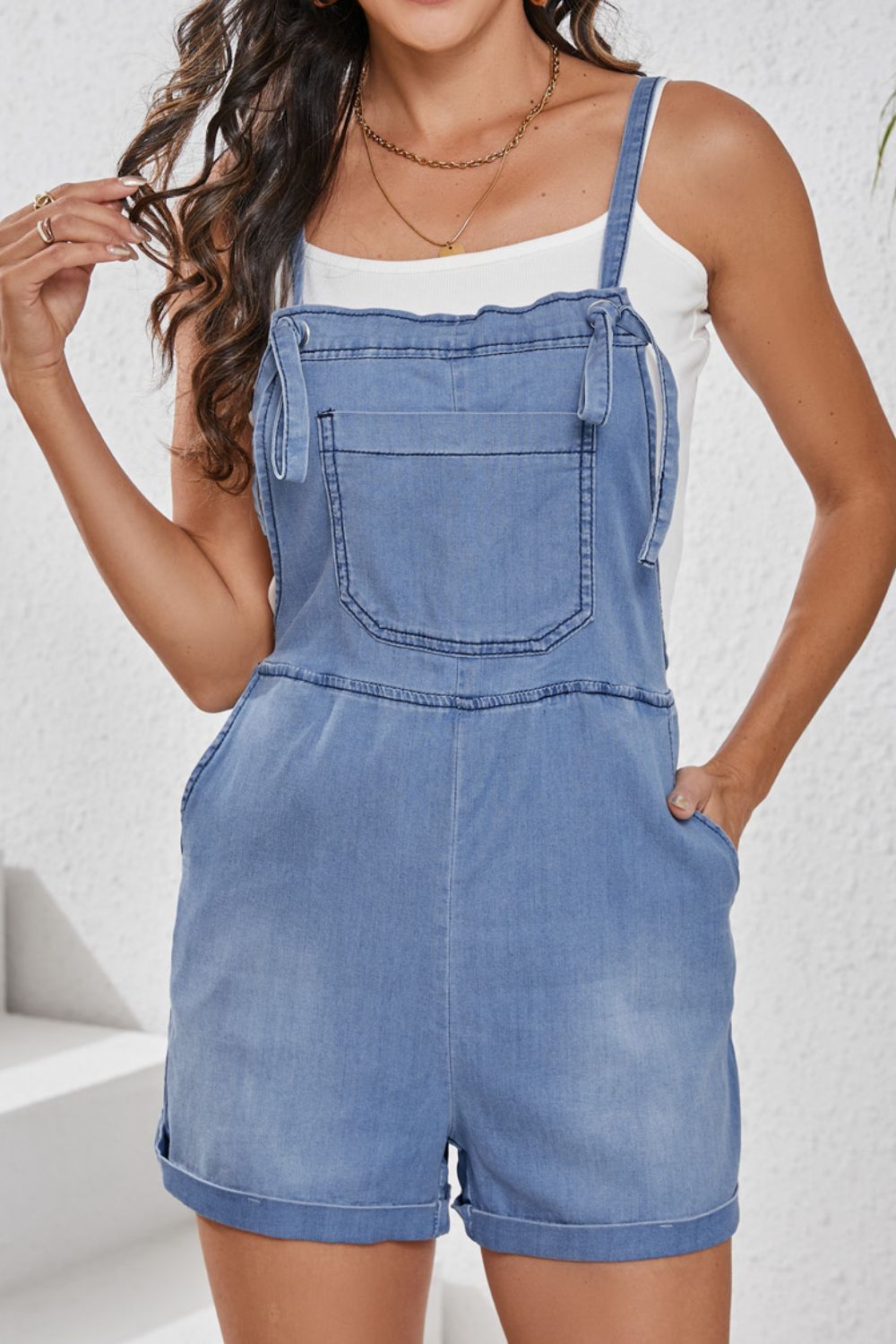 Buy Square Neck Denim Overalls with Pockets by Faz