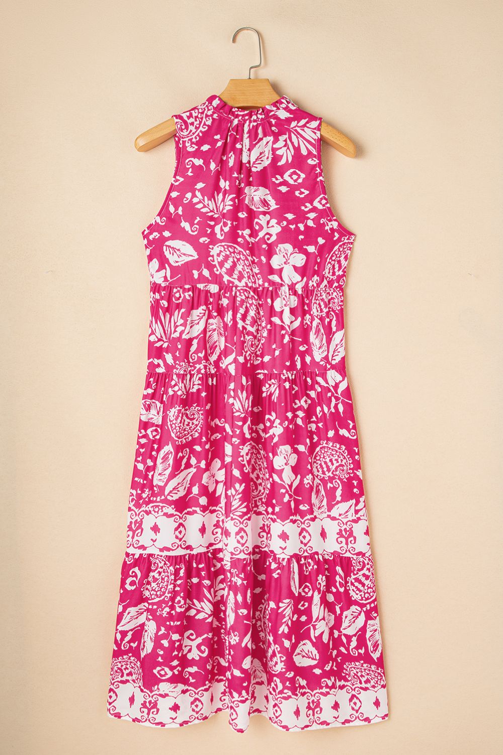 Buy Floral Sleeveless Tasseled Tie Neck Tiered Midi Dress by Faz