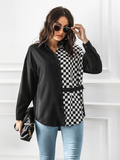 Buy Contrast Button Up Long Sleeve Shirt by B&S