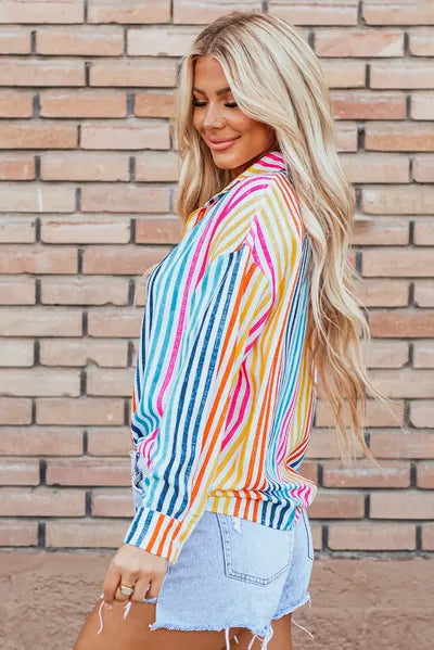 Buy Striped Collared Neck Long Sleeve Shirt by SYNZ