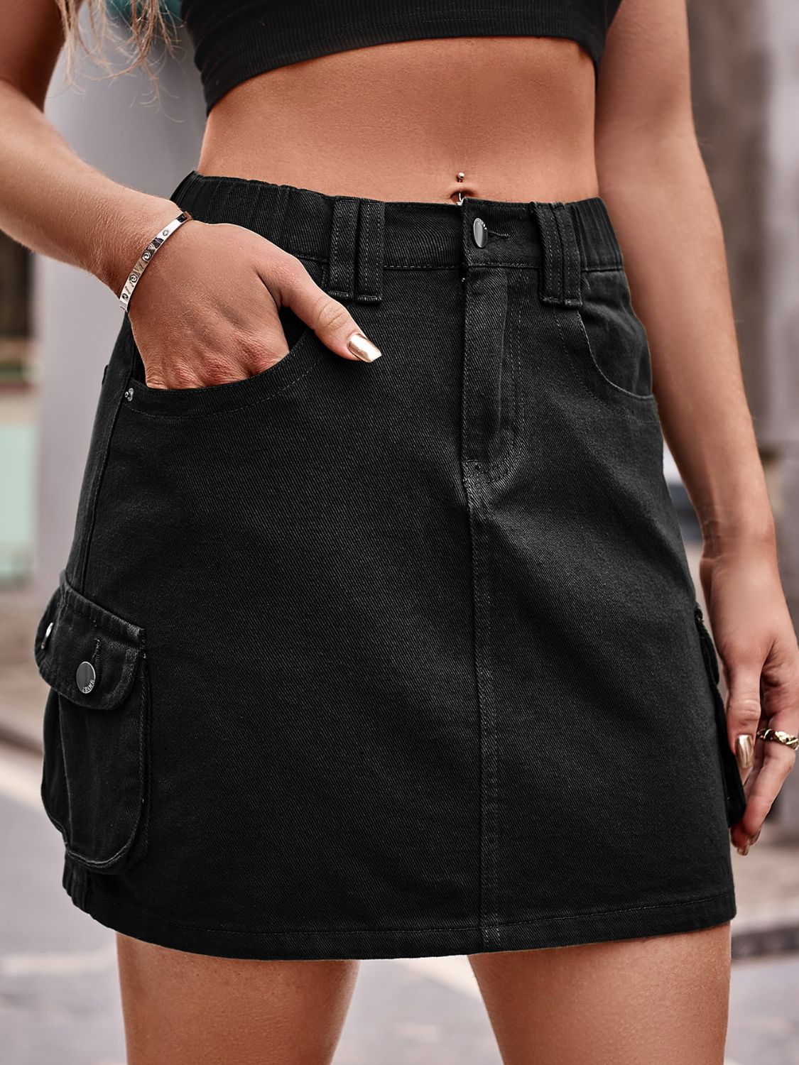 Buy Denim Mini Skirt with Pockets by Faz