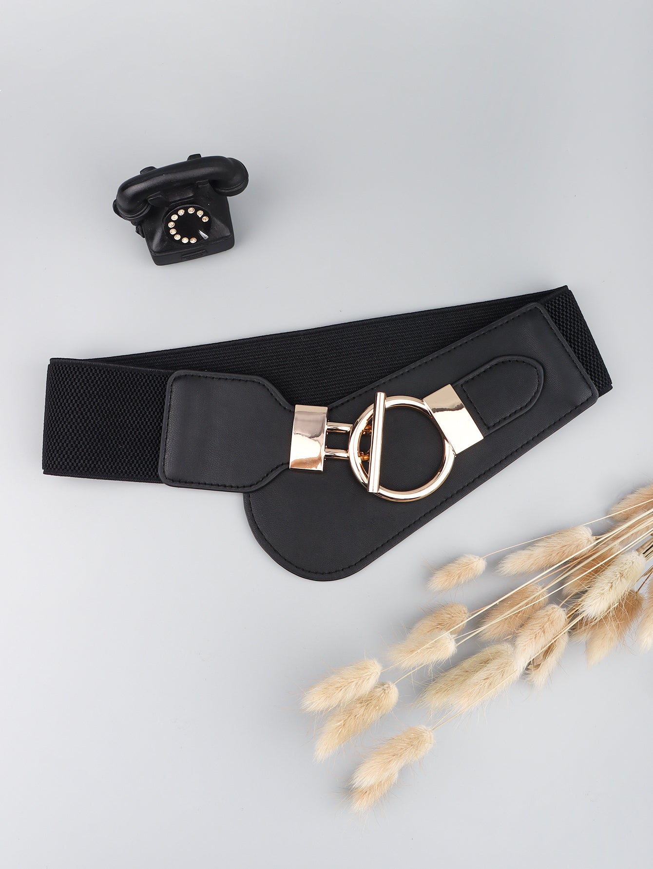 Buy PU Elastic Wide Belt with Alloy Buckle by Faz