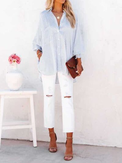 Buy Striped Collared Neck Long Sleeve Shirt by S@N@Y