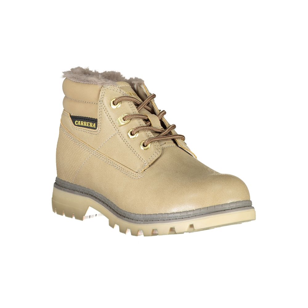 Beige Lace-Up Boots with Contrast Details
