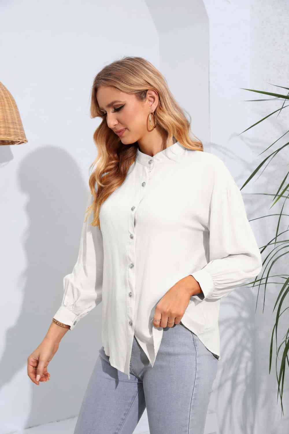 Buy Mock Neck Buttoned Long Sleeve Shirt by JR