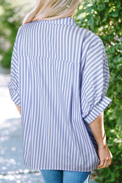Buy Striped Collared Neck Half Sleeve Shirt by SYNZ