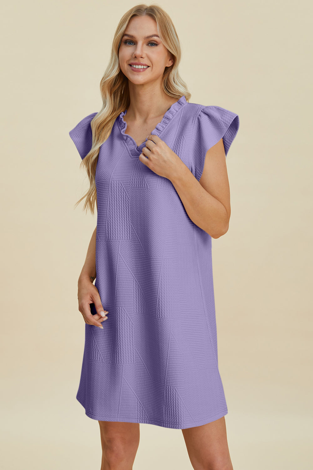 Buy Full Size Ruffled V-Neck Cap Sleeve Dress by Faz
