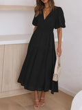 Buy V-Neck Puff Sleeve Midi Dress by Faz